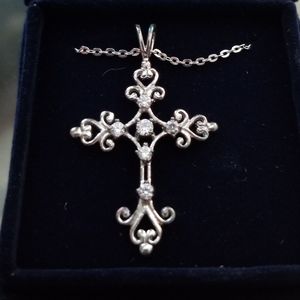 Sterling Silver Cross w/Crystals & Chain
